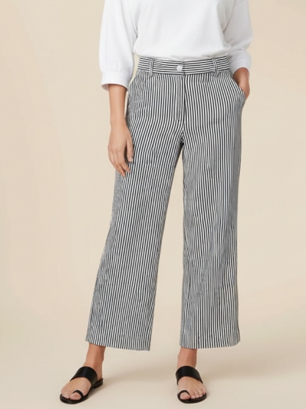 St. John Striped Black & White Pants Size: 8 Coastal Stripes Lagenlook Beach